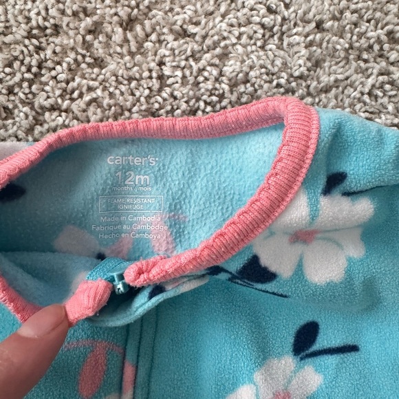 Carter’s Baby Girl Floral Footed Sleeper Pajamas Tropical pjs- Size 12 Months - Picture 6 of 7